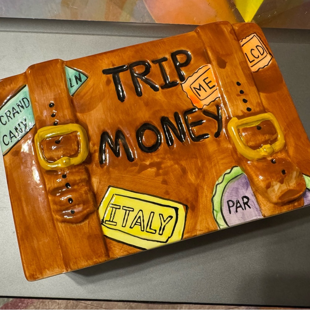 My Trip Money Vintage Collectible Ceramic Travel-Themed Piggy Bank